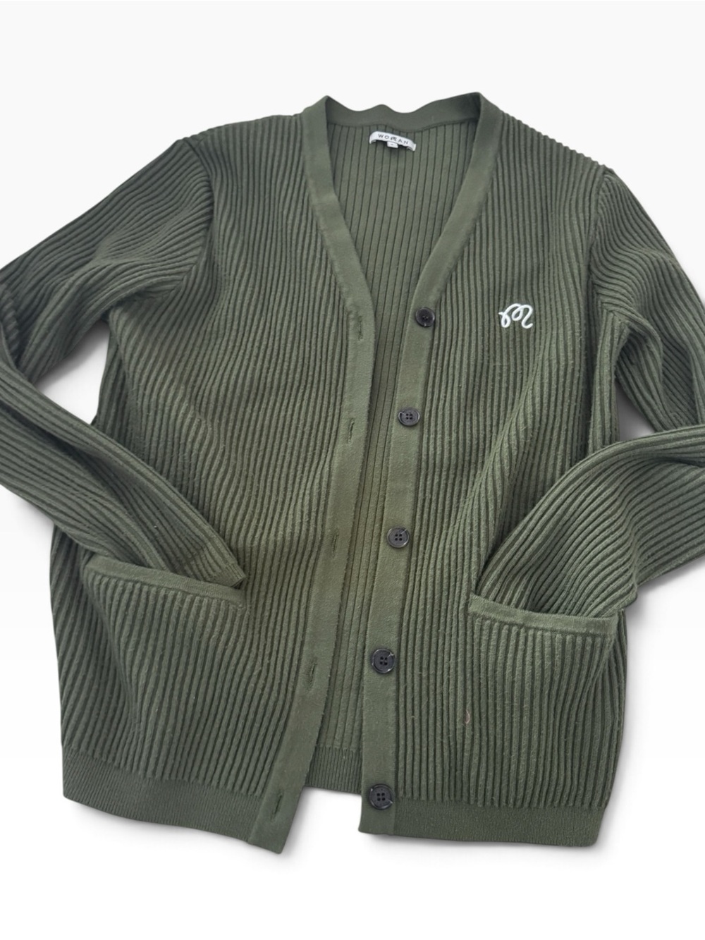 Malbon woman Olive Green Ribbed Knit Esther Cardigan Sweater size small
